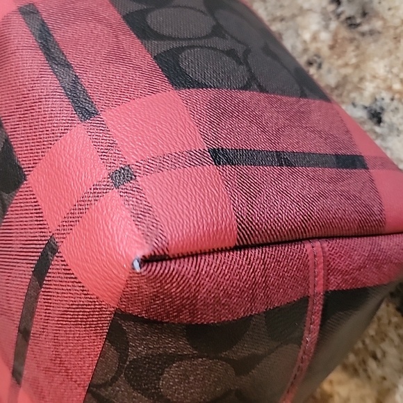 Coach EUC Buffalo Plaid Print Zip Top Tote Bag Coated Canvas - Picture 7 of 12